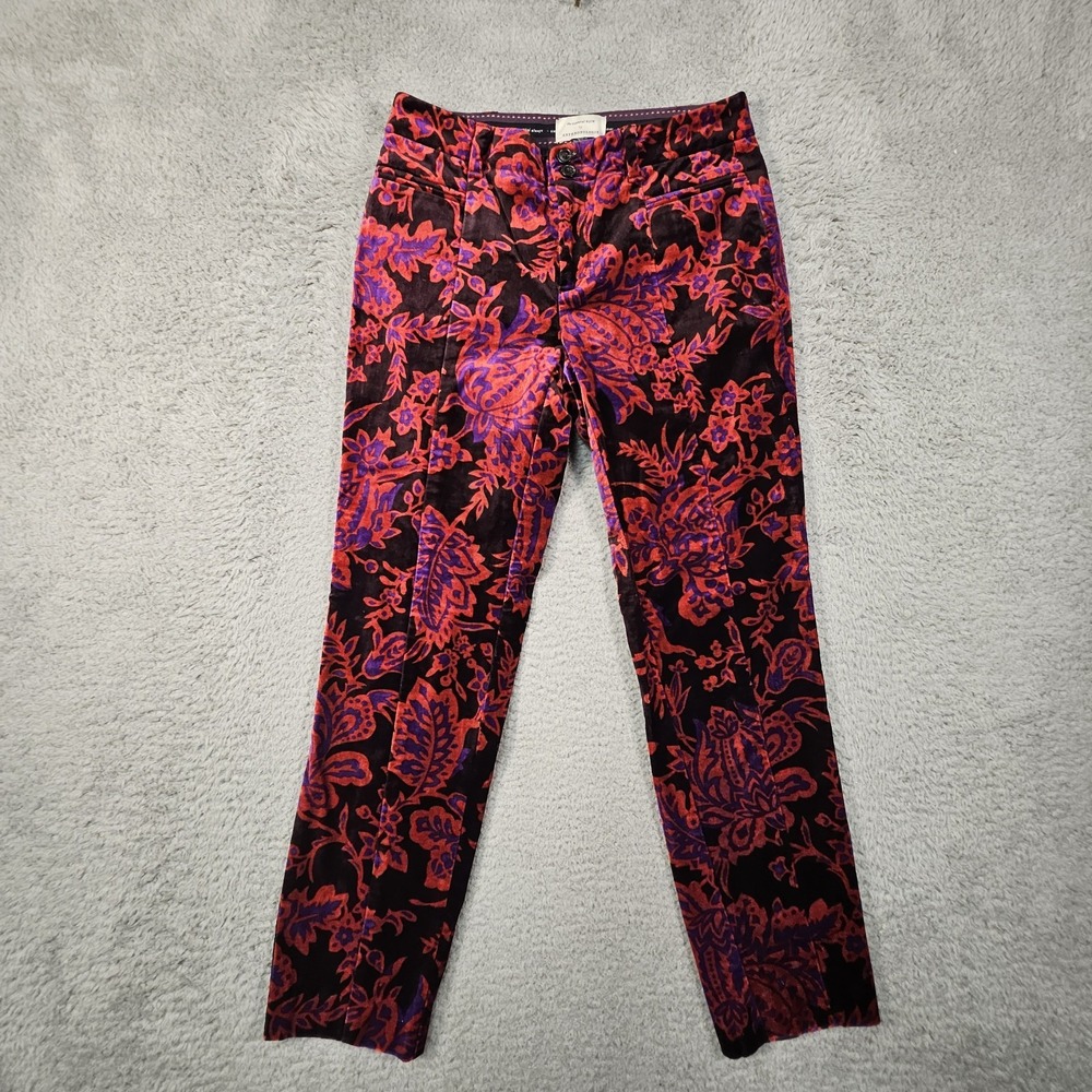 Anthropologie Essential Slim Pants Womens 0 Velvet Burnout Fairy Floral Festival